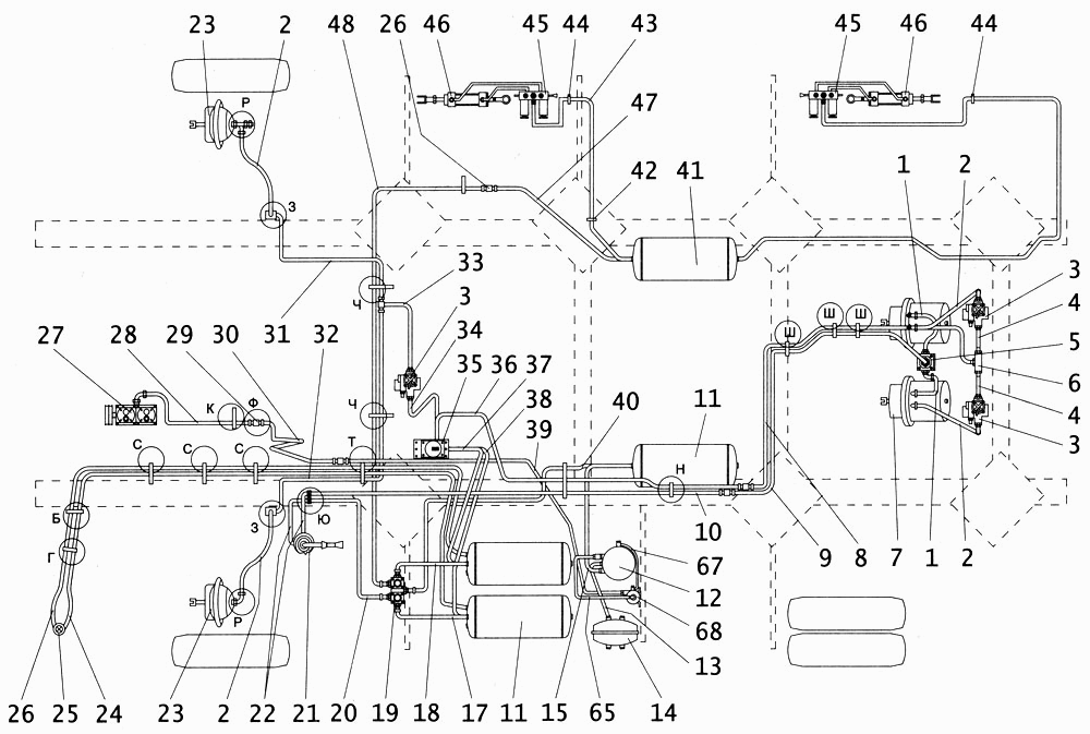 Схема тормозной системы паз 3205